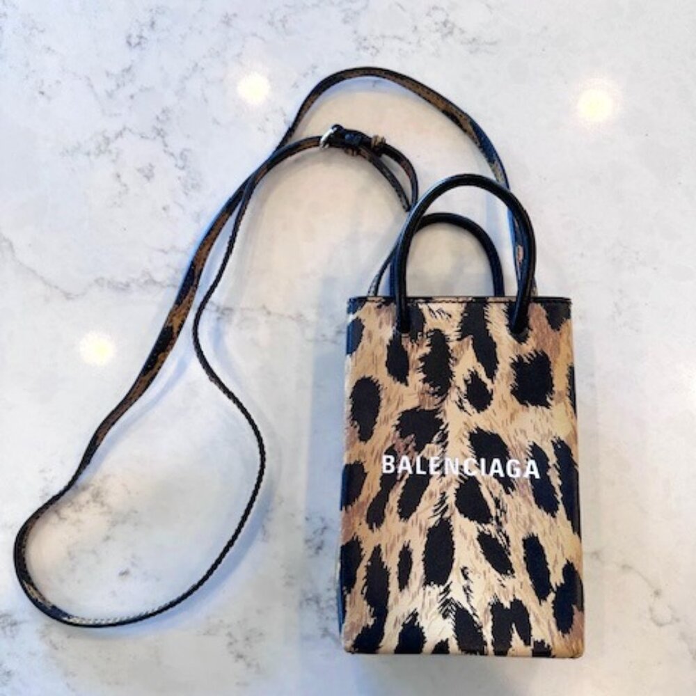 Balenciaga small canvas leopard cross body bag